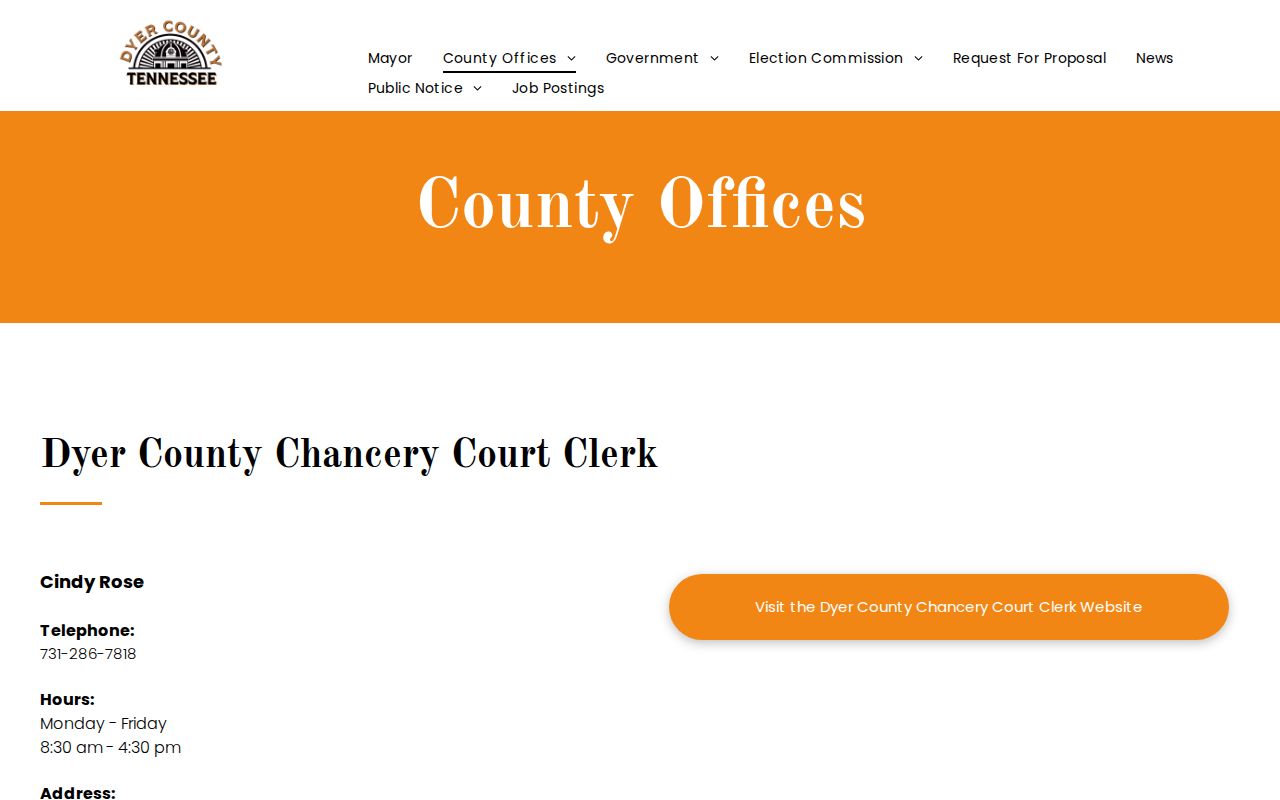 Dyer County directory listing courthouse clerks and sheriff contacts
