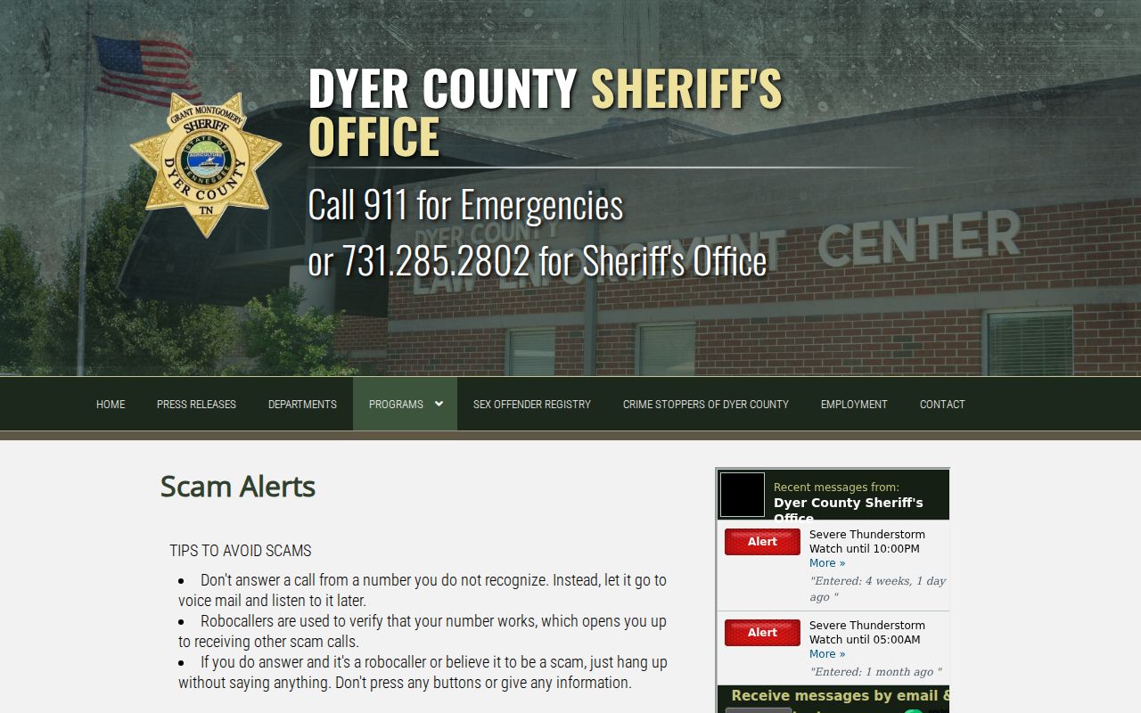 Dyer County Sheriff's warning about telephone payment scams