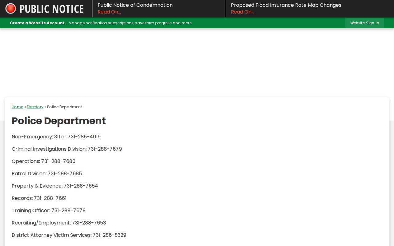 Dyersburg Police Department official contact and records page