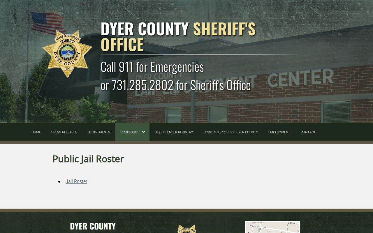 Official Dyer County jail roster page wrapper and agency navigation